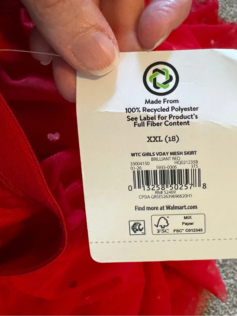 Celebrate Valentine’s Day Red cupcake skirt Girls XXL (18) Metallic hearts